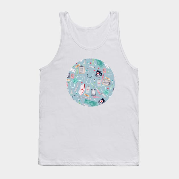 Medical Pattern | Doctor | Nurse | Watercolor | Blue Tank Top by Harpleydesign